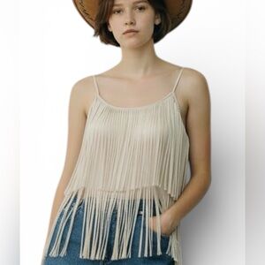 Vocal Cream Fringe Camisole Top